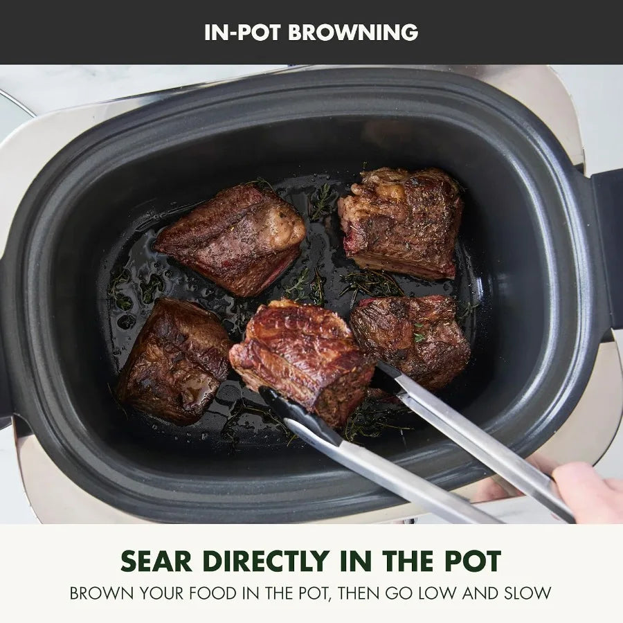 Elite 14in1 Nonstick 6QT Electric Slow Cooker PFASFree Ceramic MultiCooker with InPot Browning for Home Kitchen Dishwasher Safe