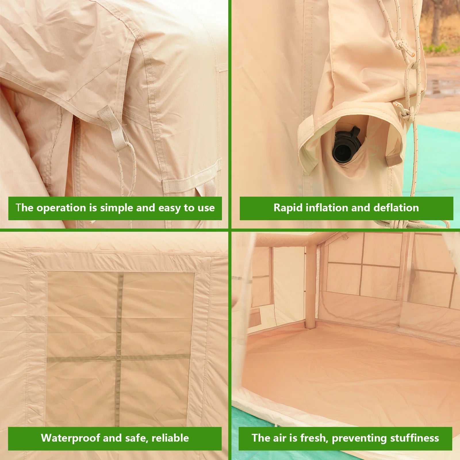 Inflatable Camping Tents with Hand Pump 12m² Air Glamping Tents Easy Setup Waterproof and Windproof Blow up Tent 4 Seasons