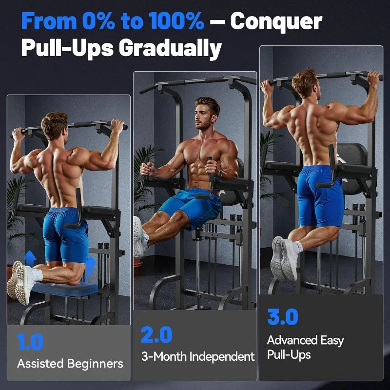 POPULAR Power Tower Pull Up Bar Station, 450LBS Stable Pull Up Dip Station For Home Gym Strength Training Equipment
