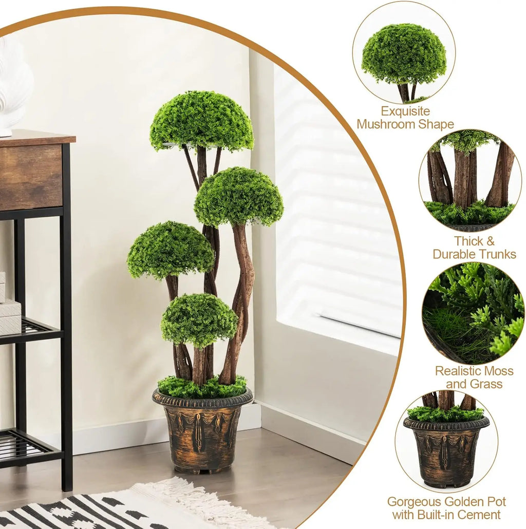 Artificial Cypress Topiary Ball Tree, 2 Pack 3 Ft Tall Artificial Plant, Indoor/Outdoor Topiary Trees with Golden Cement Pot