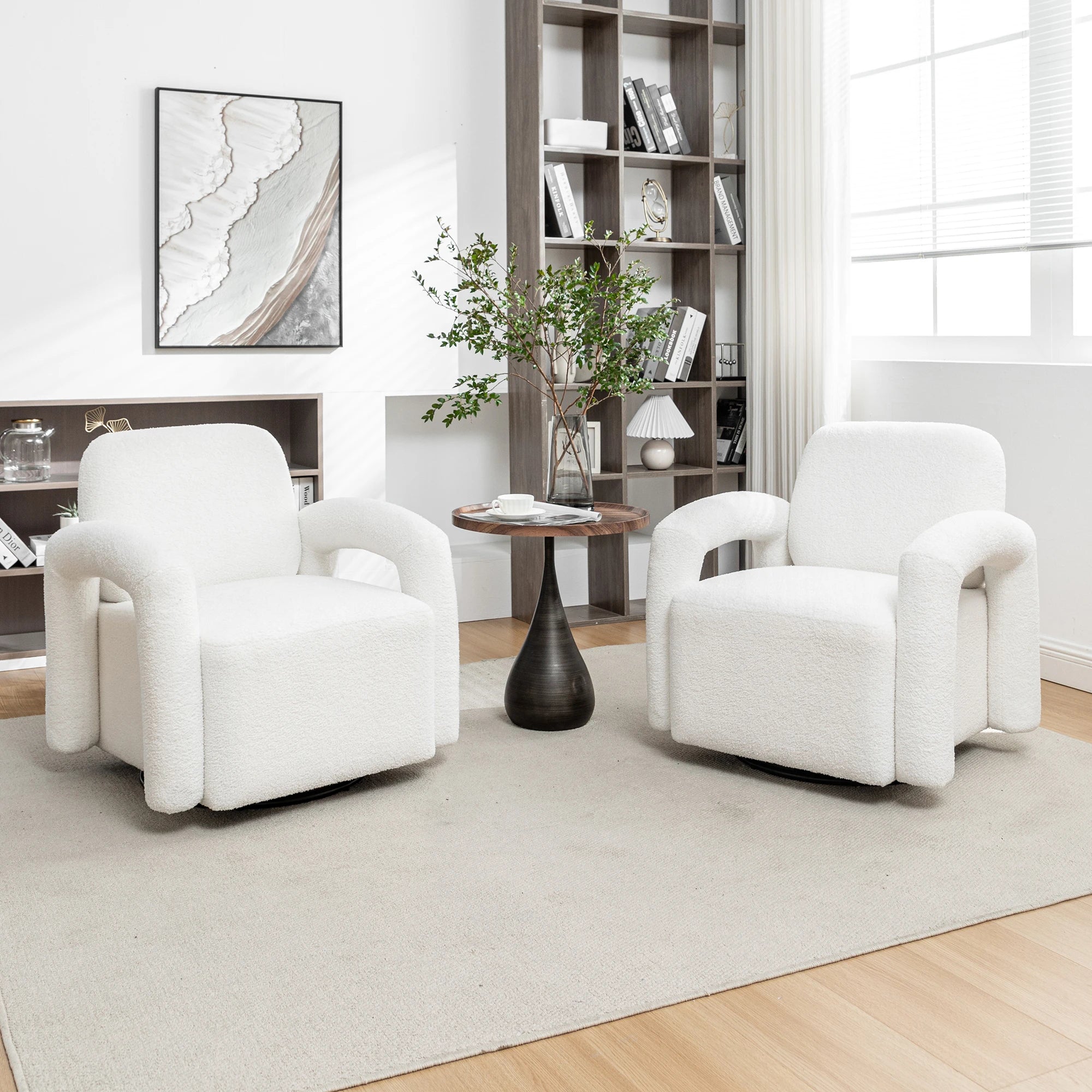 SEYNAR Modern Teddy Swivel Accent Chair Set of 2,Upolstered Swivel Round Barrel Armchair,Leisure Sofa Office Chair for Living Ro