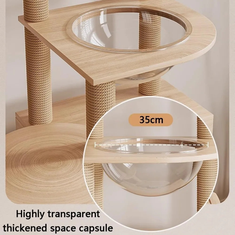 indoor cat tree house, tall and solid wood modern climbing frame for cats