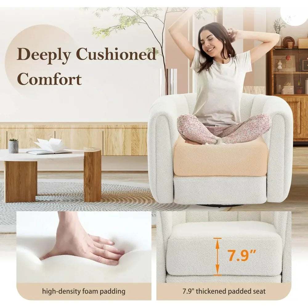 Teddy Swivel Accent Chairs Set of 2 - Barrel Armchair with Thickened Cushion Modern Channel round Arm Design 360 Degree