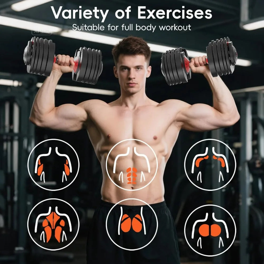 Adjustable Dumbbells Set - 52.5 lbs/25 lbs, 15/9 Weights, Quick-Change Dumbbell Set for Home Gym Use by Men and Women