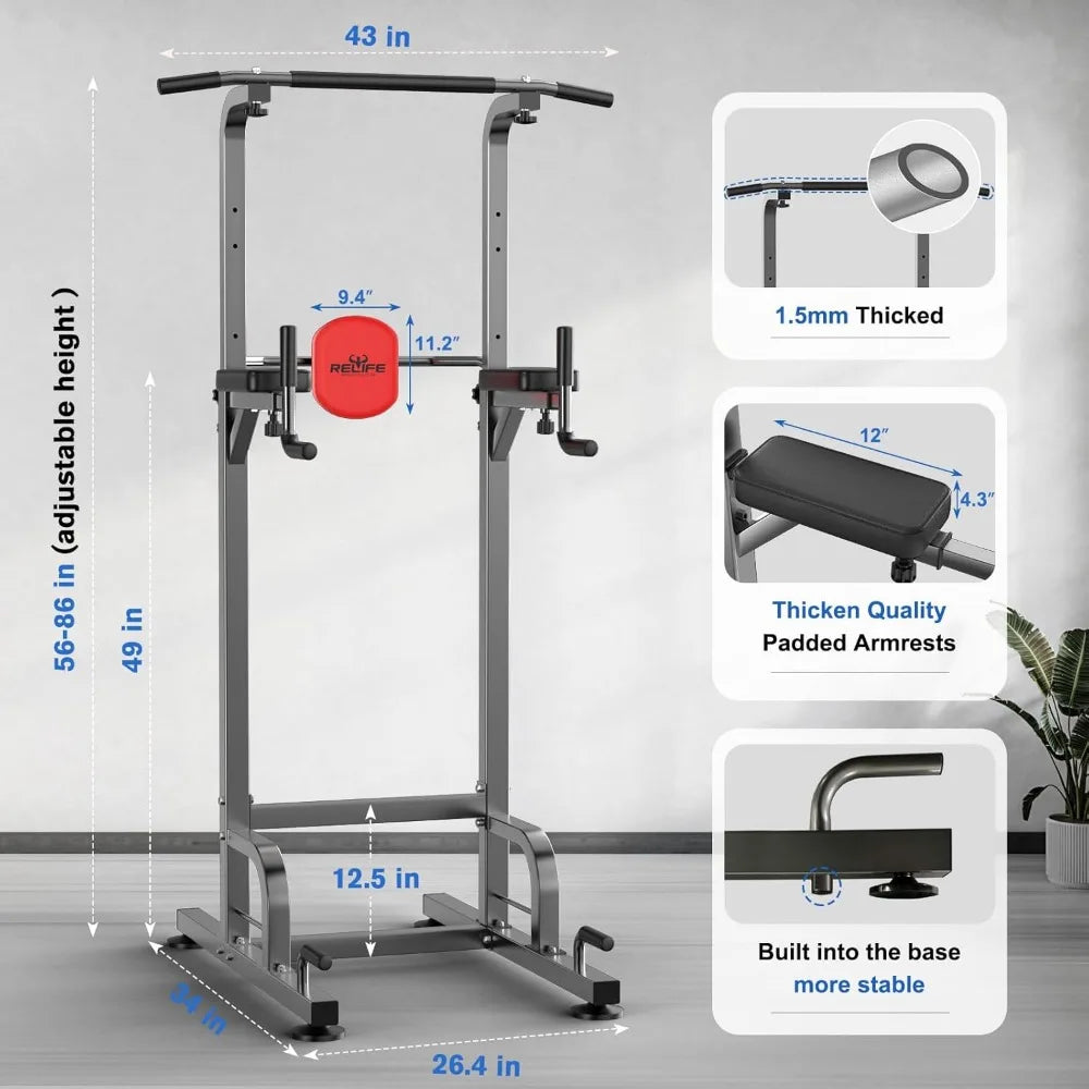 Power Tower Pull Up Bar Station Workout Dip Station for Home Gym Strength Training Fitness Equipment