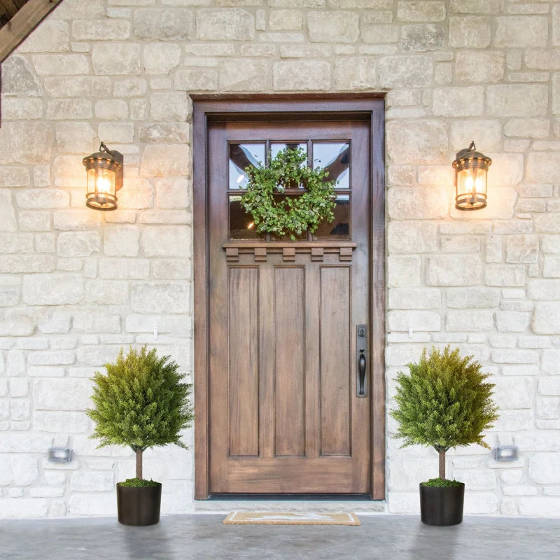 21.7\" Set of 2 Cedar Artificial Topiary Trees Fake Indoor and Outdoor Plants for Home Decor Shipping from the USA