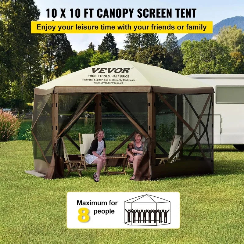 VEVOR Pop Up Instant Gazebo Screen Tent w/ Mosquito Netting Outdoor Canopy,10x10ft with 6 Removable Wind Cloths & 2 Mesh Windows