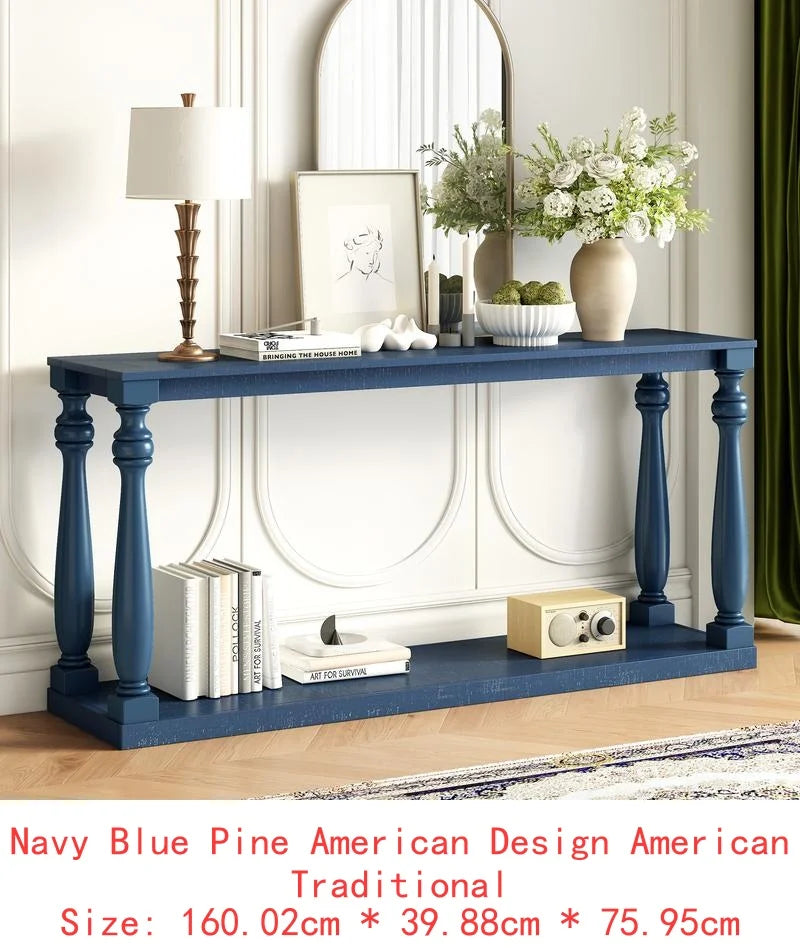 Vintage Wood Grain Console Table with Shelf and Four Vase Legs for Entryway Hallway Living Room Bedroom