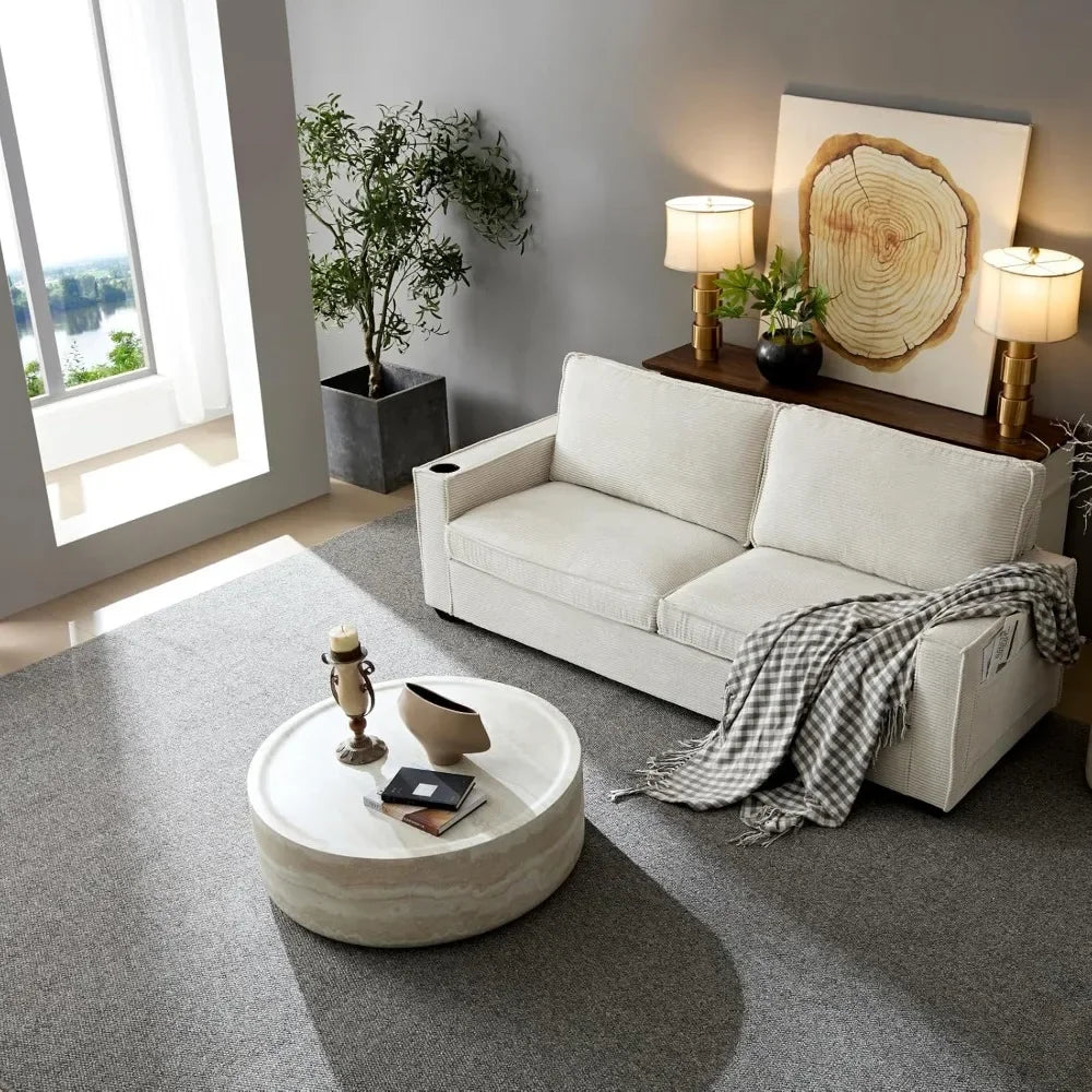 Round Coffee Table for Living Room Modern Faux Marble Center Circle Tables Side Tables Accent Table